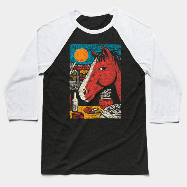 Wanderluster Horse Traveling the World Art Design Baseball T-Shirt by TuncGK