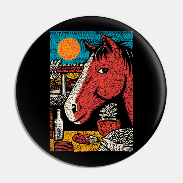 Wanderluster Horse Traveling the World Art Design Pin by TuncGK