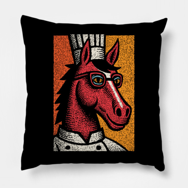 Hipster Chef Cook Horse with Glasses Art Design Pillow by TuncGK