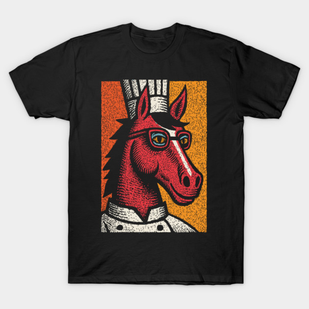 Hipster Chef Cook Horse with Glasses Art Design T-Shirt by TuncGK