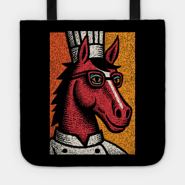 Hipster Chef Cook Horse with Glasses Art Design Tote by TuncGK