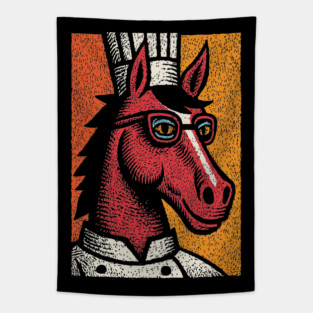 Hipster Chef Cook Horse with Glasses Art Design Tapestry