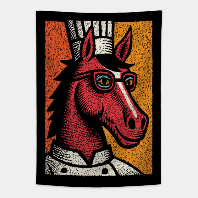 Hipster Chef Cook Horse with Glasses Art Design Tapestry by TuncGK