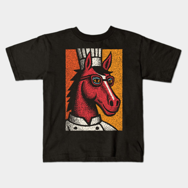 Hipster Chef Cook Horse with Glasses Art Design Kids T-Shirt by TuncGK