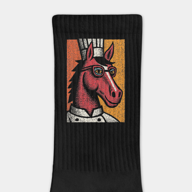 Hipster Chef Cook Horse with Glasses Art Design by TuncGK