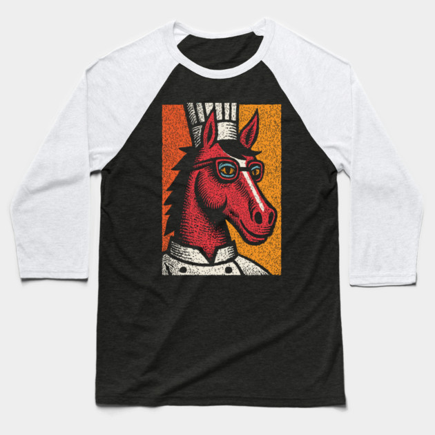 Hipster Chef Cook Horse with Glasses Art Design Baseball T-Shirt by TuncGK