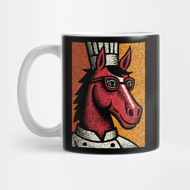 Hipster Chef Cook Horse with Glasses Art Design by TuncGK