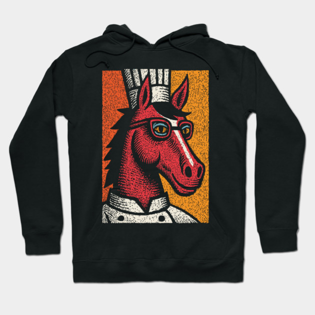 Hipster Chef Cook Horse with Glasses Art Design Hoodie by TuncGK