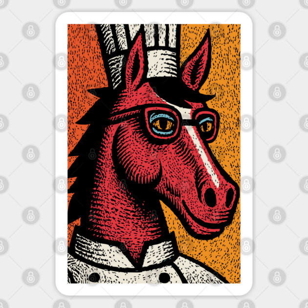 Hipster Chef Cook Horse with Glasses Art Design Sticker by TuncGK