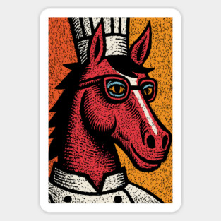 Hipster Chef Cook Horse with Glasses Art Design Magnet
