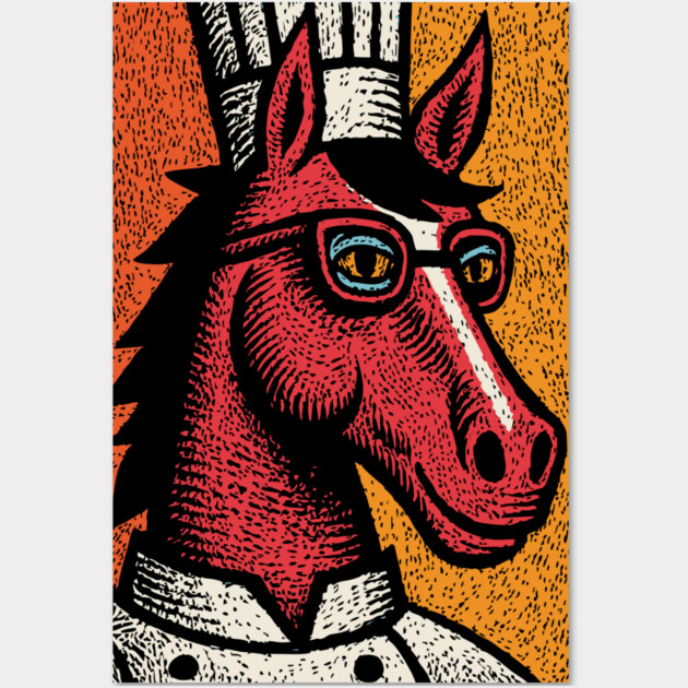 Hipster Chef Cook Horse with Glasses Art Design Wall Art by TuncGK
