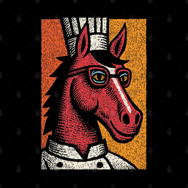 Hipster Chef Cook Horse with Glasses Art Design by TuncGK