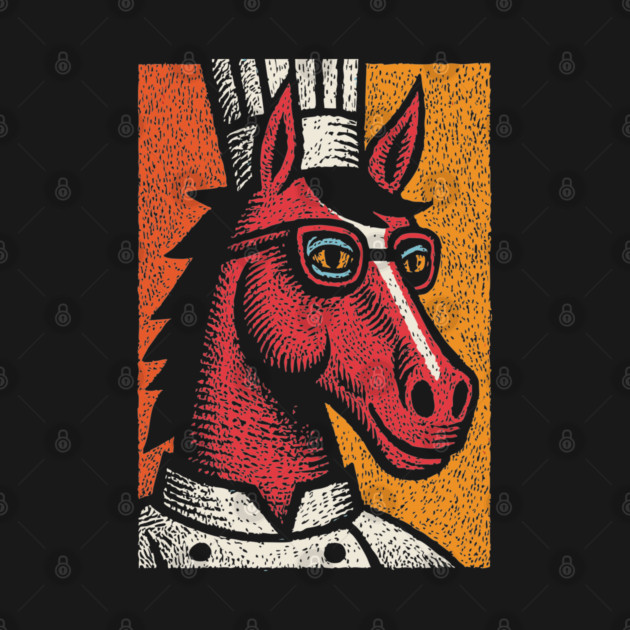 Hipster Chef Cook Horse with Glasses Art Design by TuncGK