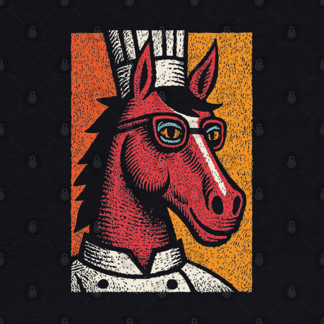 Hipster Chef Cook Horse with Glasses Art Design by TuncGK