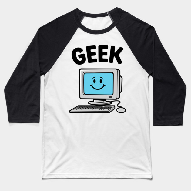 Smiling Geek Baseball T-Shirt by Digironin