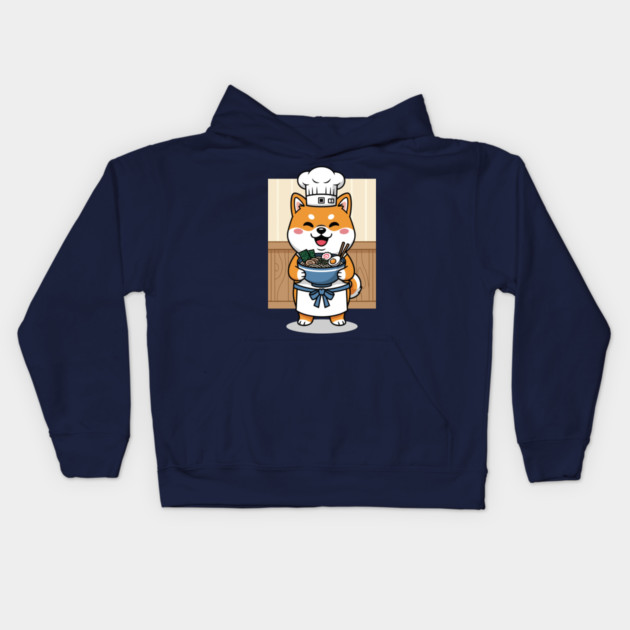 Delightful Shiba Chef Ramen Kids Hoodie by enrynz