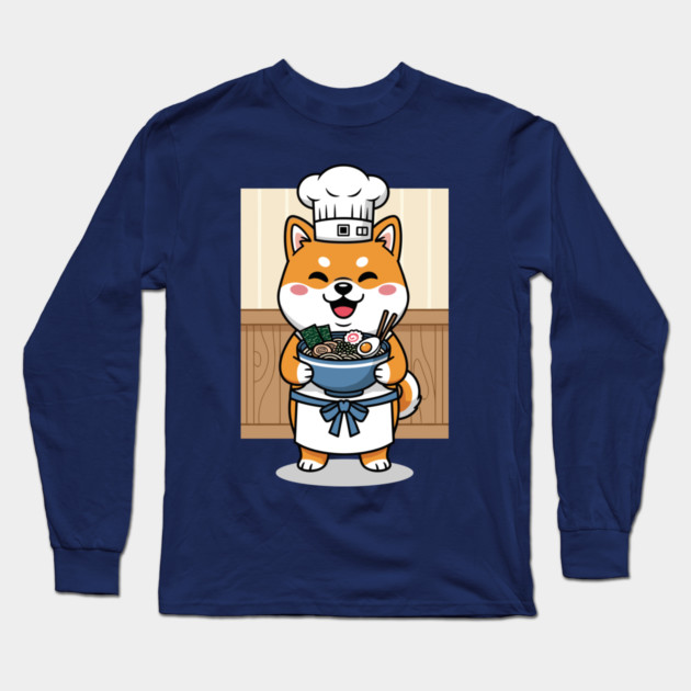 Delightful Shiba Chef Ramen Long Sleeve T-Shirt by enrynz