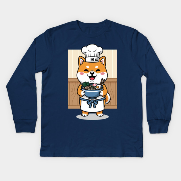 Delightful Shiba Chef Ramen Kids Long Sleeve T-Shirt by enrynz