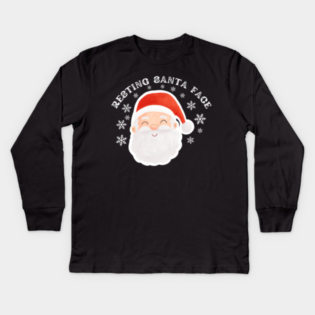 Cozy Jolly Santa Face with Snowflakes — Cute Holiday Humor Kids Long Sleeve T-Shirt by Creatifly Graphic Tees