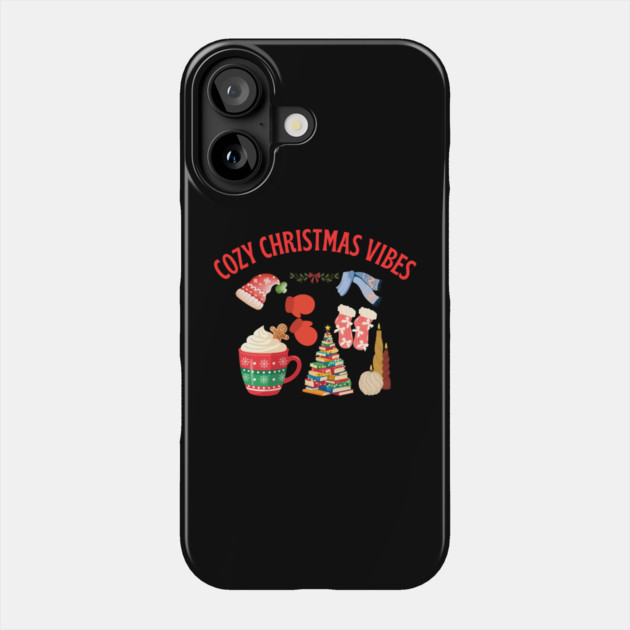 Cozy Christmas Vibes — Hot Cocoa, Mittens, Fuzzy Socks, Book Tree & Candles Phone Case by Creatifly Graphic Tees