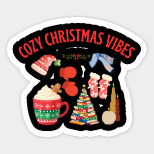 Cozy Christmas Vibes — Hot Cocoa, Mittens, Fuzzy Socks, Book Tree & Candles Magnet