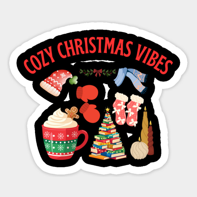 Cozy Christmas Vibes — Hot Cocoa, Mittens, Fuzzy Socks, Book Tree & Candles Magnet by Creatifly Graphic Tees