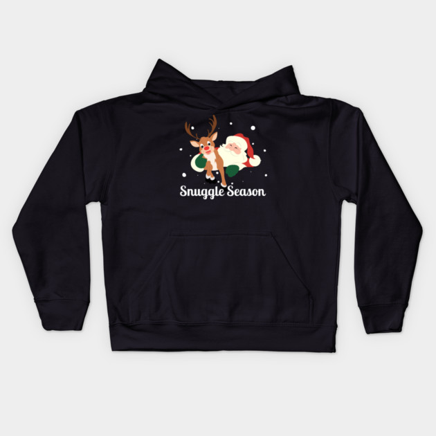 Snuggle Season - Jolly Santa With Friendly Reindeer in Falling Snow Kids Hoodie by Creatifly Graphic Tees