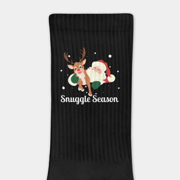 Snuggle Season - Jolly Santa With Friendly Reindeer in Falling Snow by Creatifly Graphic Tees