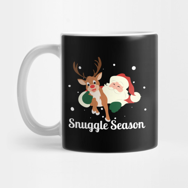 Snuggle Season - Jolly Santa With Friendly Reindeer in Falling Snow by Creatifly Graphic Tees