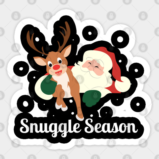 Snuggle Season - Jolly Santa With Friendly Reindeer in Falling Snow Sticker by Creatifly Graphic Tees