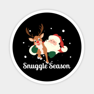 Snuggle Season - Jolly Santa With Friendly Reindeer in Falling Snow Magnet