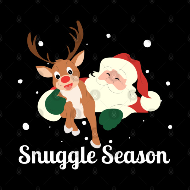 Snuggle Season - Jolly Santa With Friendly Reindeer in Falling Snow by Creatifly Graphic Tees