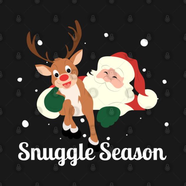 Snuggle Season - Jolly Santa With Friendly Reindeer in Falling Snow by Creatifly Graphic Tees