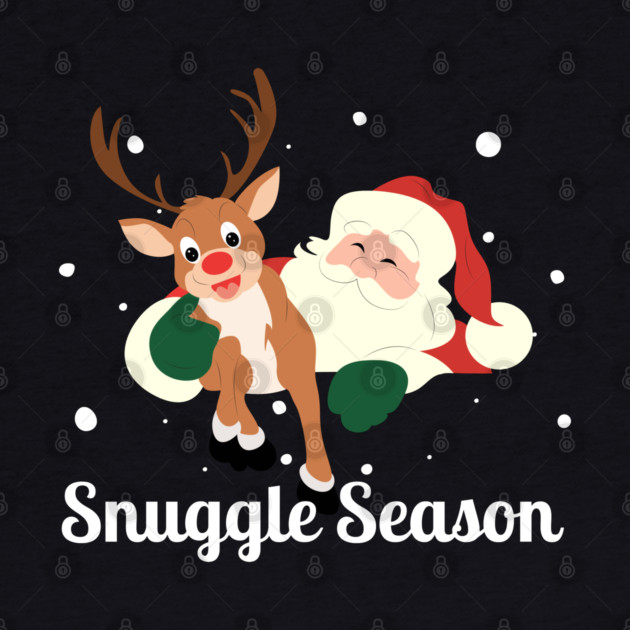Snuggle Season - Jolly Santa With Friendly Reindeer in Falling Snow by Creatifly Graphic Tees