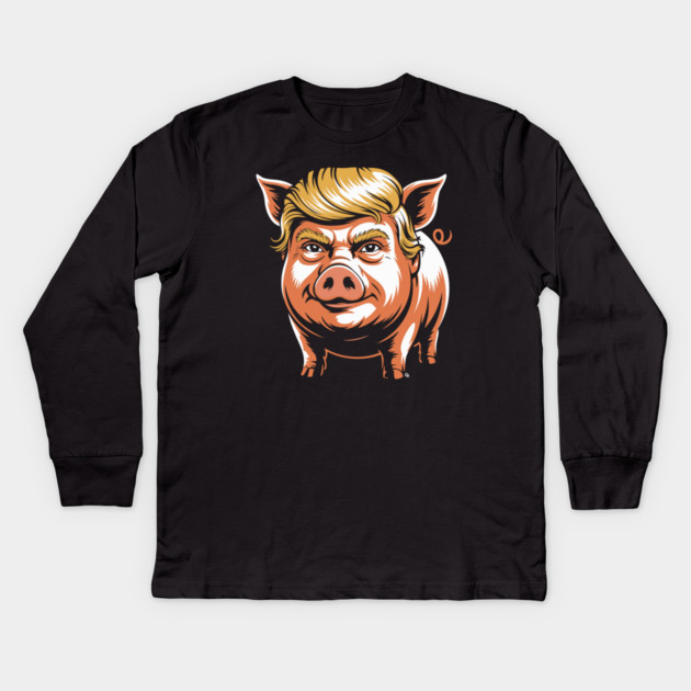 Quiet Piggy Trump Political Parody Kids Long Sleeve T-Shirt by Cosmo Gazoo