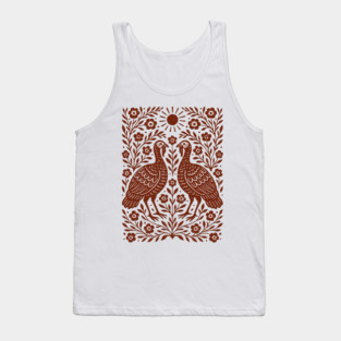 Floral Turkey Linocut Folk Art Vintage Rustic Thanksgiving Tank Top
