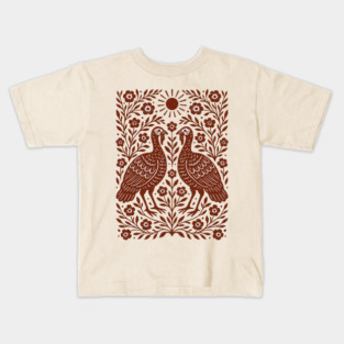 Floral Turkey Linocut Folk Art Vintage Rustic Thanksgiving Kids T-Shirt