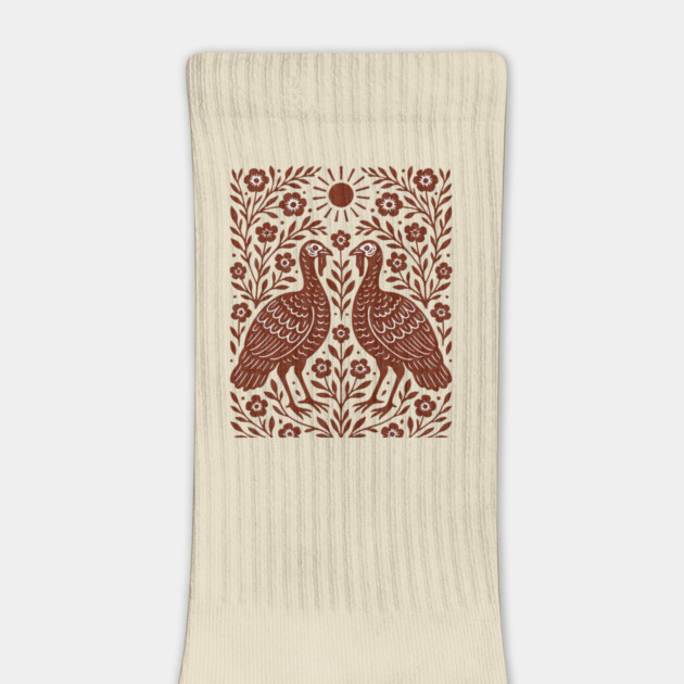 Floral Turkey Linocut Folk Art Vintage Rustic Thanksgiving by Db Printed