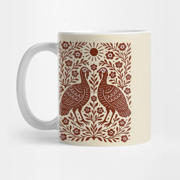 Floral Turkey Linocut Folk Art Vintage Rustic Thanksgiving by Db Printed