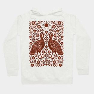 Floral Turkey Linocut Folk Art Vintage Rustic Thanksgiving Hoodie