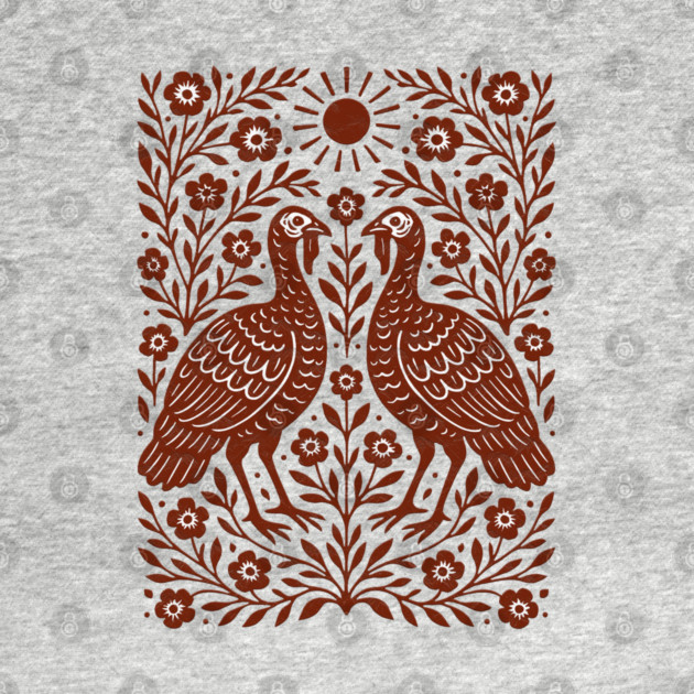 Floral Turkey Linocut Folk Art Vintage Rustic Thanksgiving by Db Printed
