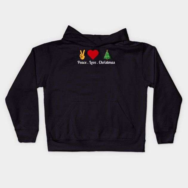 Peace Love Christmas - Hand Peace Sign, Bold Heart, Tree Kids Hoodie by Creatifly Graphic Tees