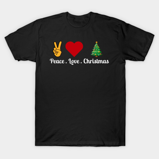 Peace Love Christmas - Hand Peace Sign, Bold Heart, Tree T-Shirt by Creatifly Graphic Tees