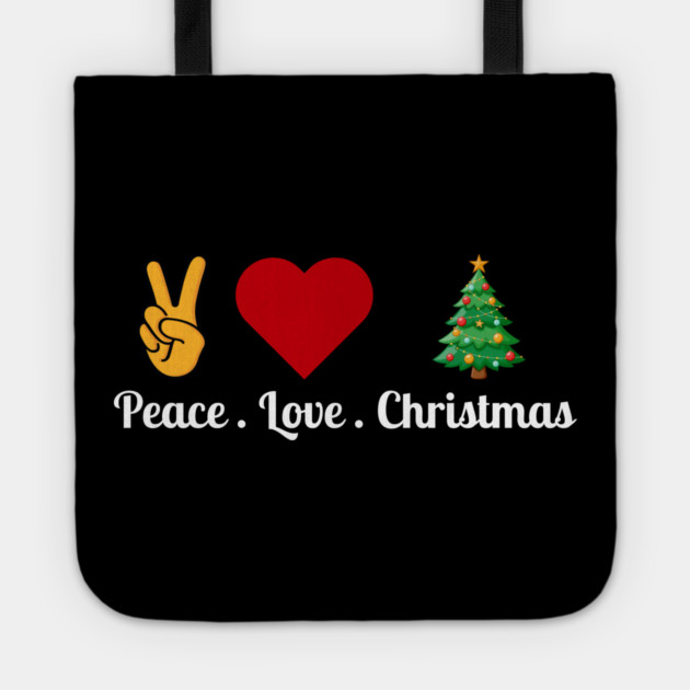 Peace Love Christmas - Hand Peace Sign, Bold Heart, Tree Tote by Creatifly Graphic Tees