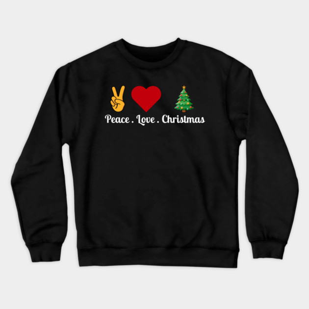 Peace Love Christmas - Hand Peace Sign, Bold Heart, Tree Crewneck Sweatshirt by Creatifly Graphic Tees