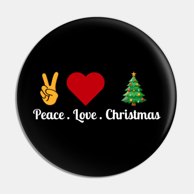 Peace Love Christmas - Hand Peace Sign, Bold Heart, Tree Pin by Creatifly Graphic Tees