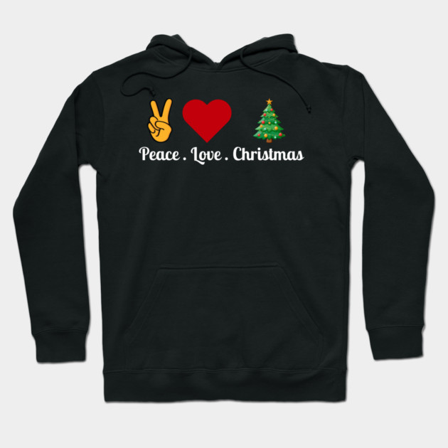 Peace Love Christmas - Hand Peace Sign, Bold Heart, Tree Hoodie by Creatifly Graphic Tees