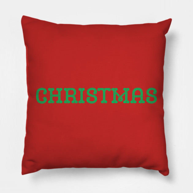 Green CHRISTMAS Lettering on Black Minimal Festive Holiday Aesthetic Pillow by Creatifly Graphic Tees