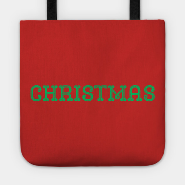 Green CHRISTMAS Lettering on Black Minimal Festive Holiday Aesthetic Tote by Creatifly Graphic Tees