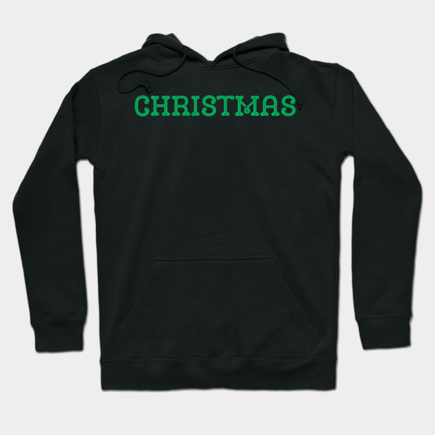 Green CHRISTMAS Lettering on Black Minimal Festive Holiday Aesthetic Hoodie by Creatifly Graphic Tees